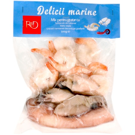 Mix Pentru Gratar Cu Tentacule De Calamar Baby Sepie Si Creveti Vannamei Delicii Marine 500g Red Emag Ro