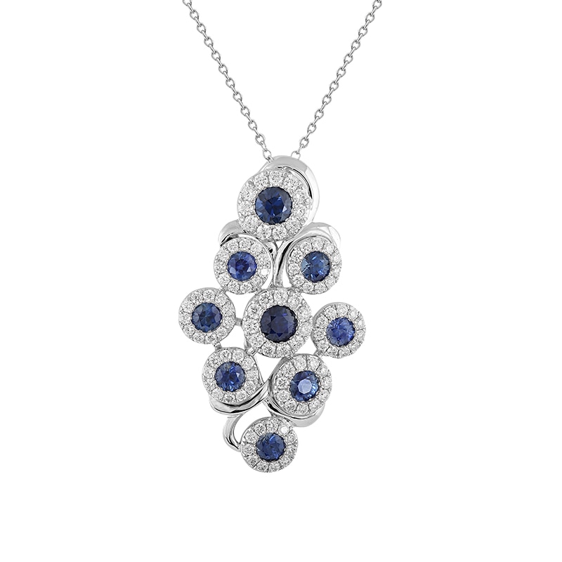 Pandantiv cu Lant Deruvo Aur 18k Diamante, Safire, Ajustabil 40-45 P29305-W