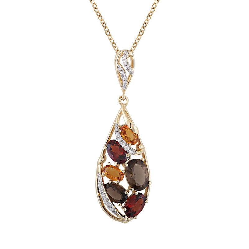 Pandantiv cu Lant Deruvo Aur 18k Diamante, Citrine, Granate, Quartz Fumuriu, Ajustabil 40-45 P31721-Y