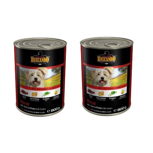 Set 2 conserve hrana umeda pentru caini, Belcando vita, cartofi, mazare, 800 g