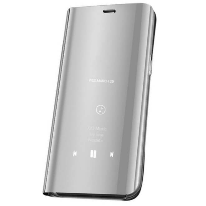 Husa Huawei P30 Lite, Flip / Book / Carte, Functie Stand, Clear View, Silver