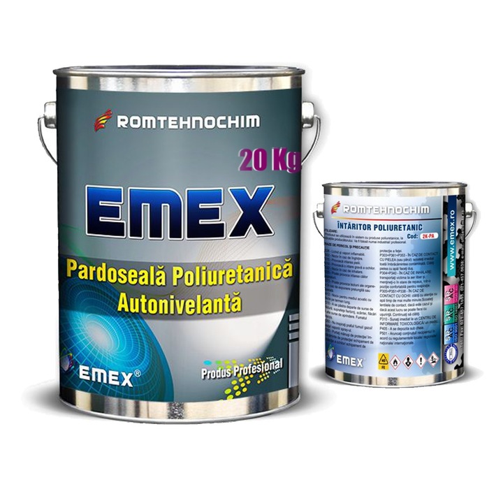 Pardoseala Poliuretanica Autonivelanta "EMEX", Rosu, Bidon 20 KG, Intaritor inclus