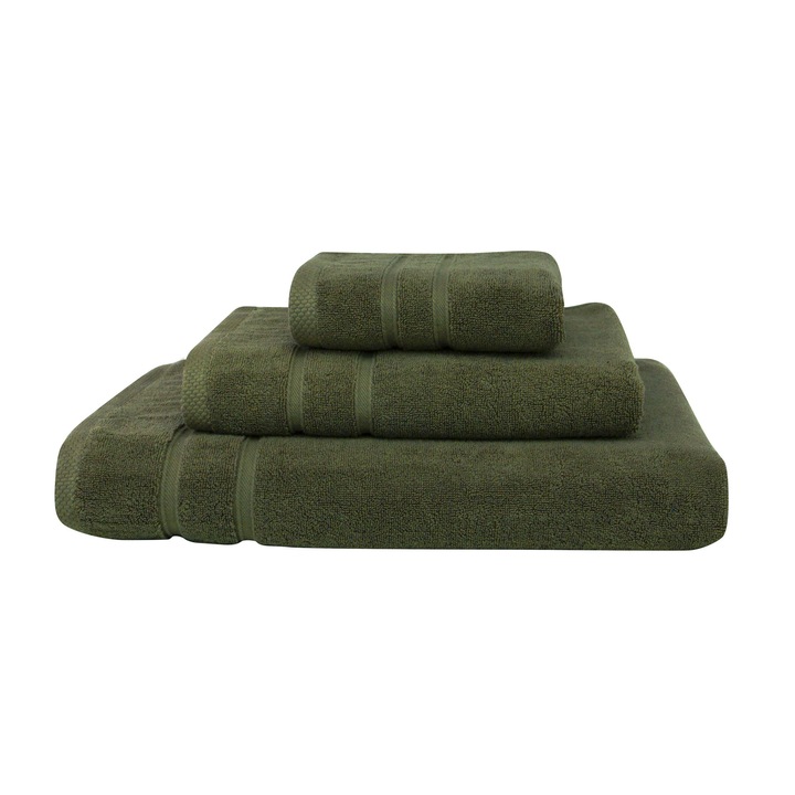 Set 3 prosoape Exclusivity Collection, Olive, 100% bumbac Terry Selection, 675 gr/mp