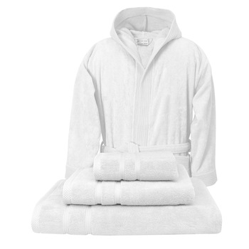 Set baie halat S/M si prosoape Exclusivity Collection, 675 gr/mp, Alb, 100% bumbac Terry Selection Set baie halat S/M si prosoape Exclusivity Collection, 675 gr/mp, Alb, 100% bumbac Terry Selection