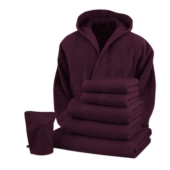 Set baie halat XXL/XXXL si 6 prosoape Classic Collection, Purpuriu, 100% bumbac, Terry Selection Set baie halat XXL/XXXL si 6 prosoape Classic Collection, Purpuriu, 100% bumbac, Terry Selection