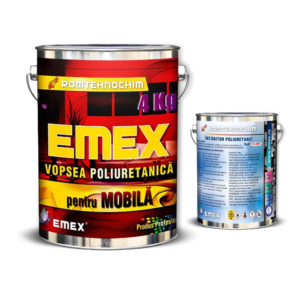 Vopsea Poliuretanica pentru Mobila “EMEX”, Alb, Bidon 4 KG, Intaritor inclus