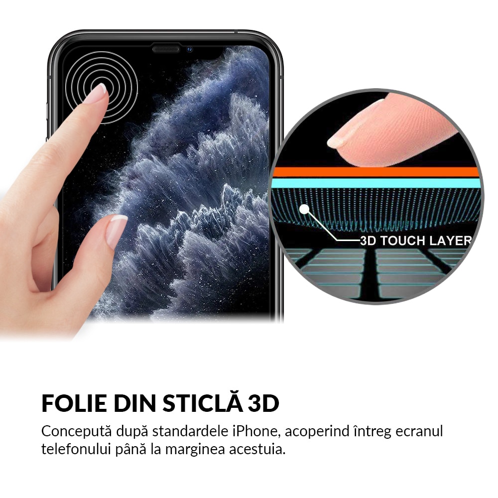 Folie Sticla Dr.Shield, Compatibil Apple iPhone 11 Pro, Full Glue, Protectie Profesionala Ecran 3D, Full Cover- Negru