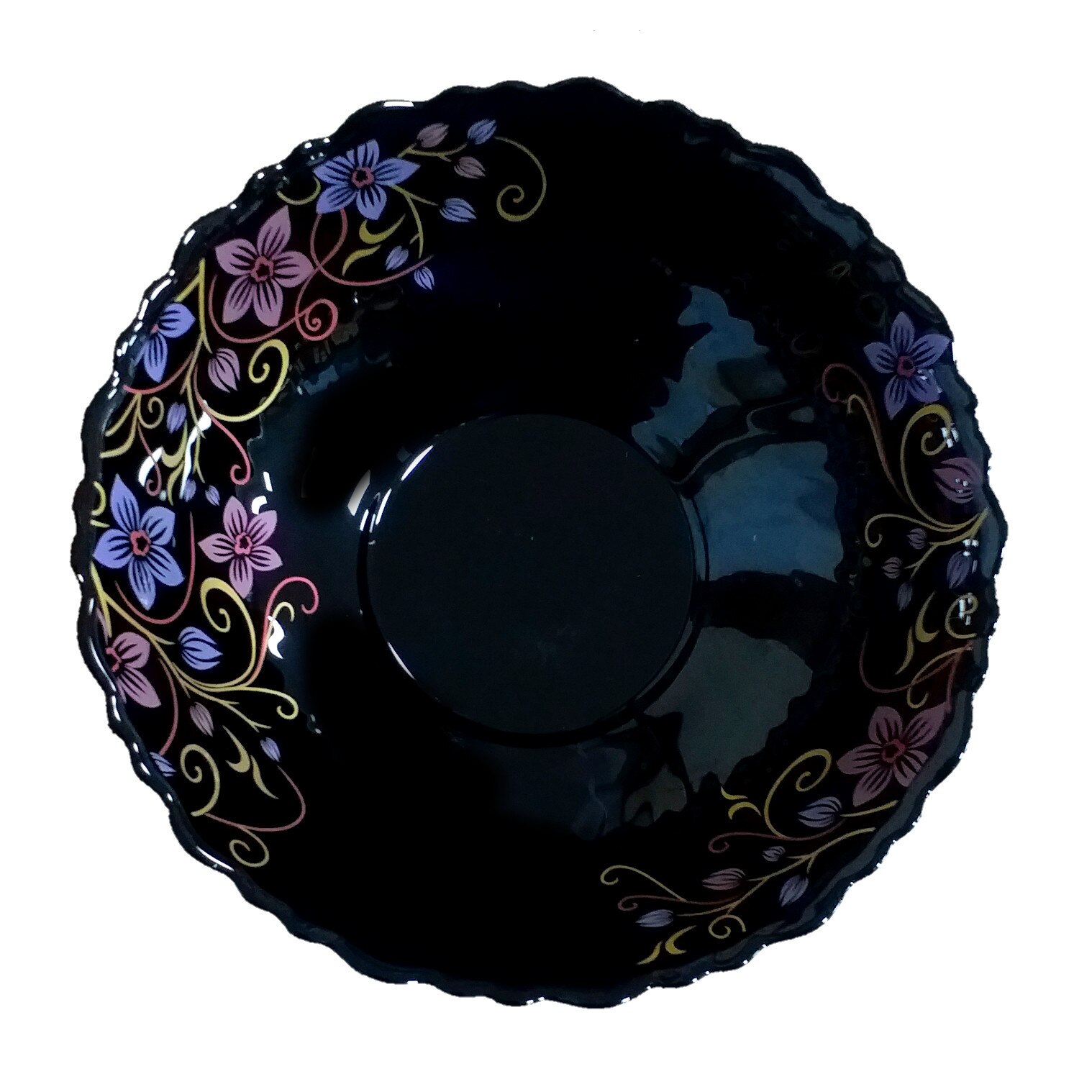 Bol negru opal 15.5cm,decor floral mov