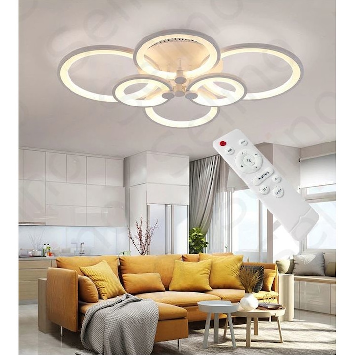 Lustra LED Circle Design 4+2 SLC Selino Concept cu Telecomanda, lumina calda/neutra/ rece si intensitate reglabila