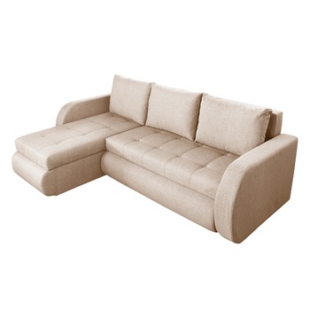 Coltar extensibil Genoa Cream 243x141x81 cm cu lada de depozitare, Reversibil Coltar extensibil Genoa Cream 243x141x81 cm cu lada de depozitare, Reversibil