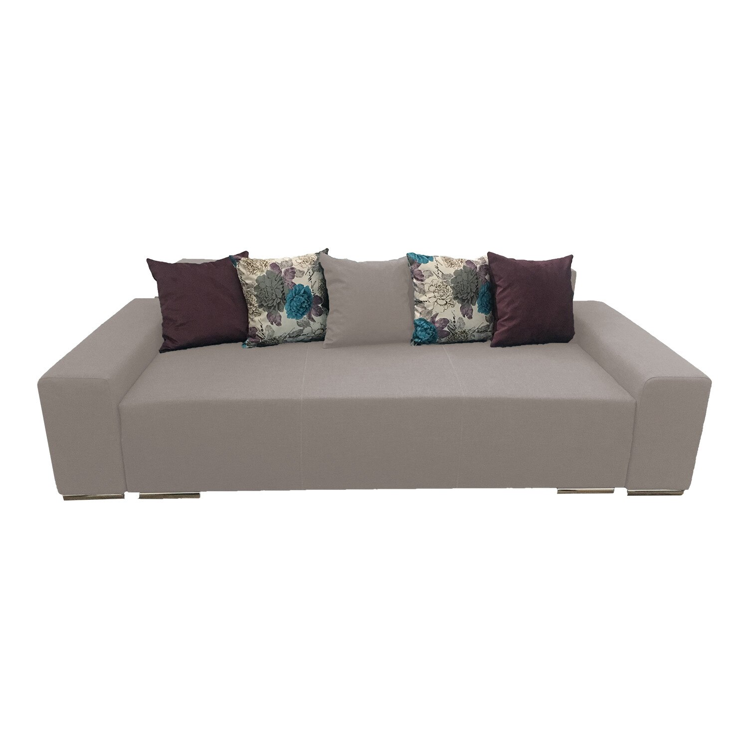 Canapea extensibila Urban, MobAmbient, Crem, material textil, extensie din plasa de arcuri tip relaxa, cu lada de depozitare, 5 perne incluse, 240x150 cm