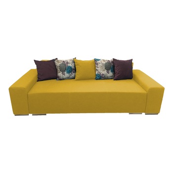 Canapea extensibila Urban, MobAmbient, Galben deschis, material textil, extensie din plasa de arcuri tip relaxa, cu lada de depozitare, 5 perne incluse, 240x150 cm Canapea extensibila Urban, MobAmbient, Galben deschis, material textil, extensie din plasa de arcuri tip relaxa, cu lada de depozitare, 5 perne incluse, 240x150 cm