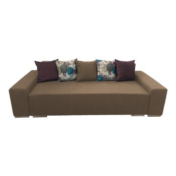 Canapea extensibila Urban, MobAmbient, Cappuccino, material textil, extensie din plasa de arcuri tip relaxa, cu lada de depozitare, 5 perne incluse, 240x150 cm Canapea extensibila Urban, MobAmbient, Cappuccino, material textil, extensie din plasa de arcuri tip relaxa, cu lada de depozitare, 5 perne incluse, 240x150 cm