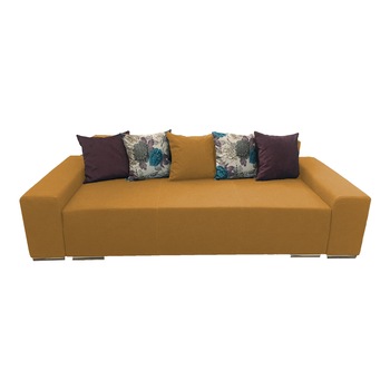 Canapea extensibila Urban, MobAmbient, Galben inchis, material textil, extensie din plasa de arcuri tip relaxa, cu lada de depozitare, 5 perne incluse, 240x150 cm Canapea extensibila Urban, MobAmbient, Galben inchis, material textil, extensie din plasa de arcuri tip relaxa, cu lada de depozitare, 5 perne incluse, 240x150 cm