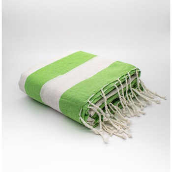 Prosop spa/plaja ,90x180 cm ,100% bumbac , greutate 275g , model dungi groase , culoare verde si alb Prosop spa/plaja ,90x180 cm ,100% bumbac , greutate 275g , model dungi groase , culoare verde si alb