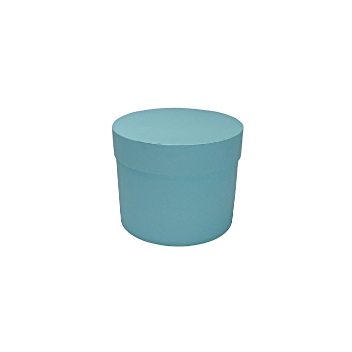 Set 10 buc Cutie din Carton cu Capac, Diametru 12 cm x Inaltime 10.8 cm, Forma Rotunda, Culoare Turquoise
