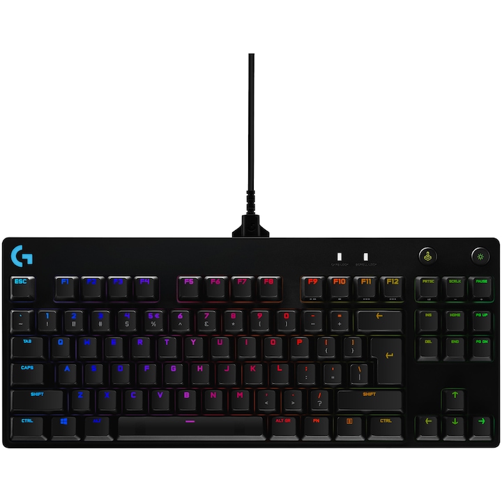 Клавиатура Gaming Logitech G Pro, Механична, RGB подсветка, GX blue switch, Черна