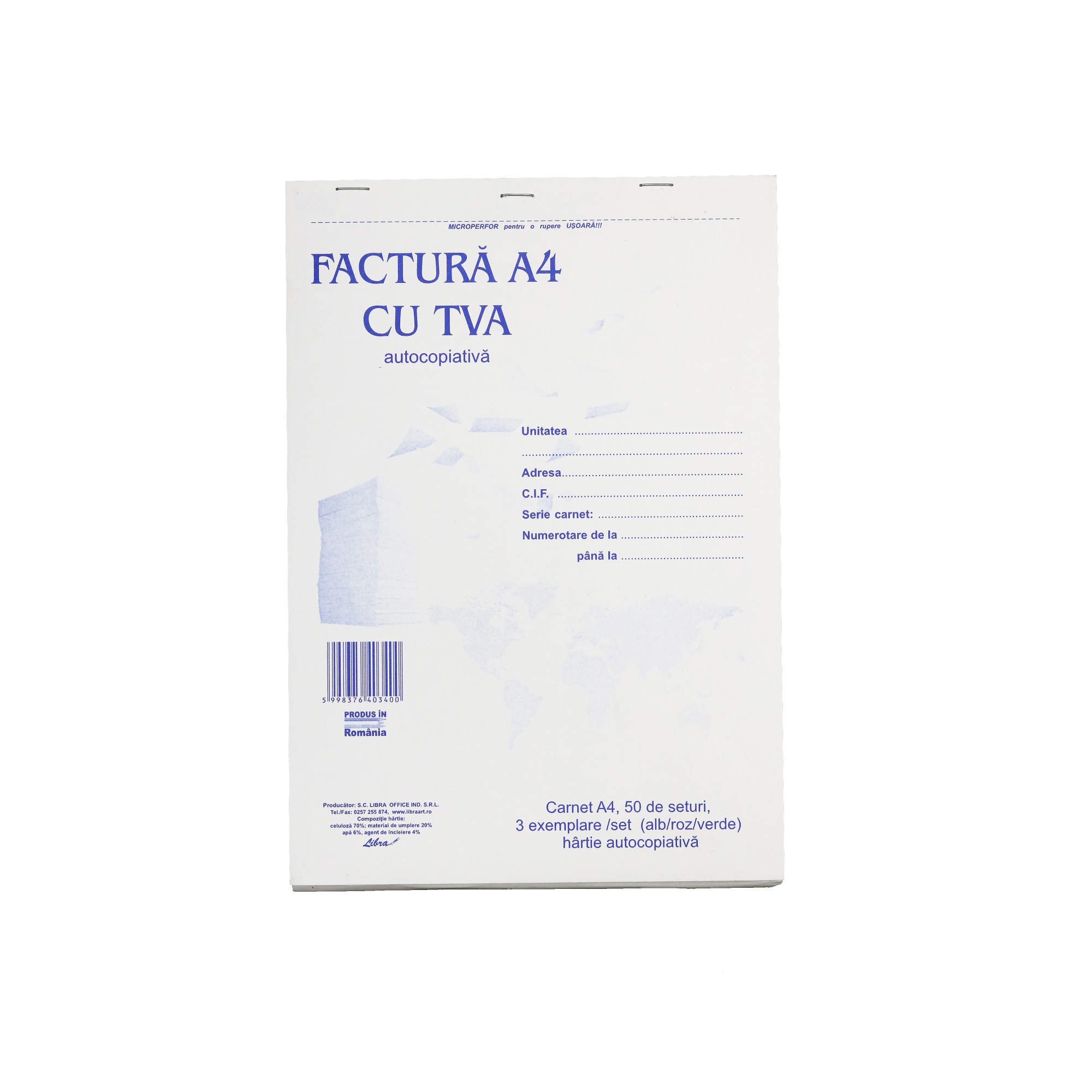 Factura A4 cu TVA 3 EX. 150F Autocopiativ