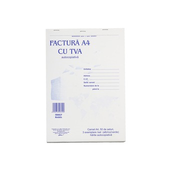 Factura A4 cu TVA 3 EX. 150F Autocopiativ Factura A4 cu TVA 3 EX. 150F Autocopiativ