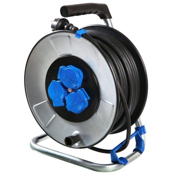 Derulator metalic cablu 25 metri 3x2.5 3500W IP44 cordon in executie grea din cauciuc H07RN-F Derulator metalic cablu 25 metri 3x2.5 3500W IP44 cordon in executie grea din cauciuc H07RN-F