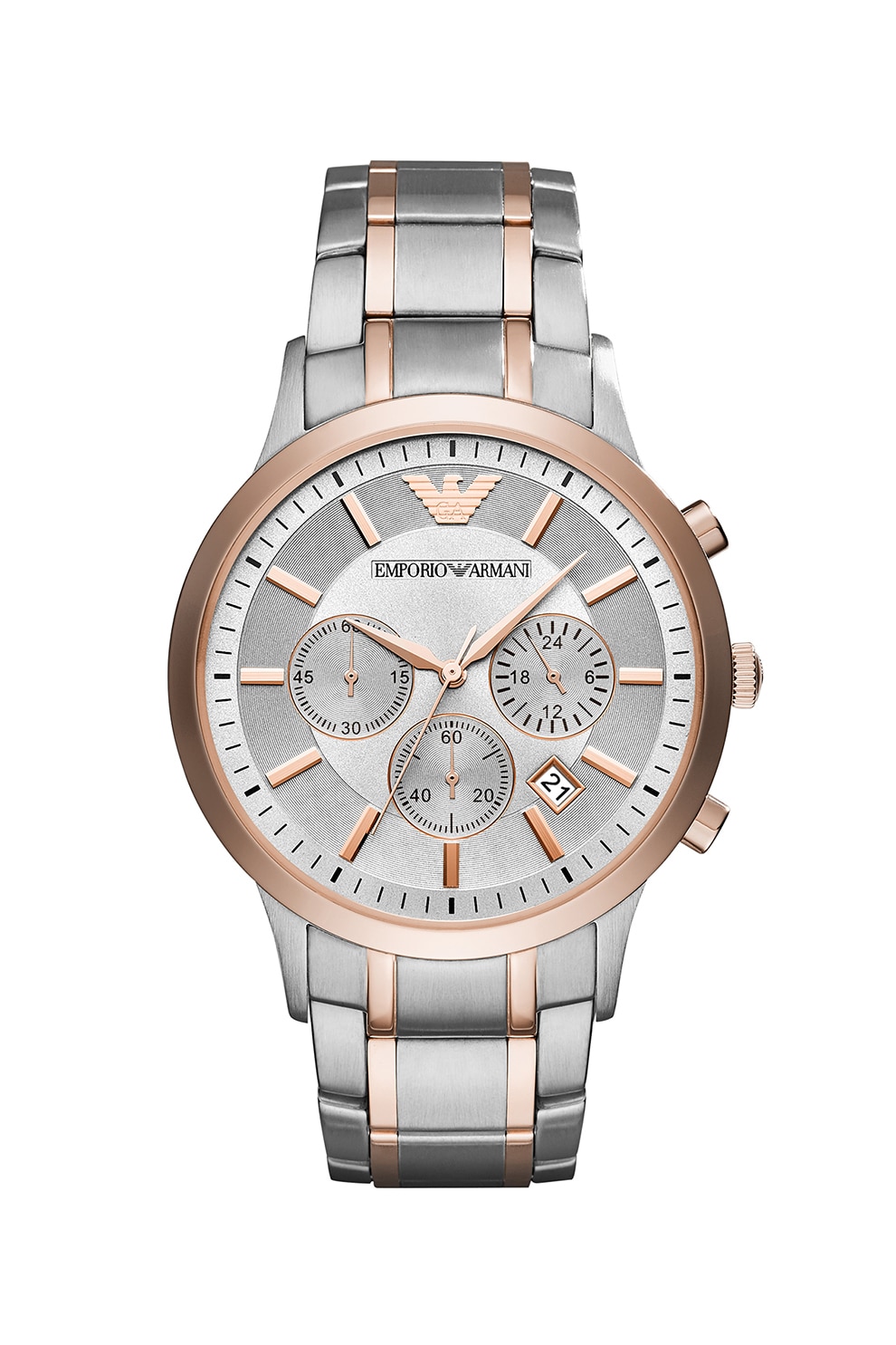 Emporio Armani, Ceas cronograf cu bratara din otel inoxidabil, Argintiu/Auriu rose