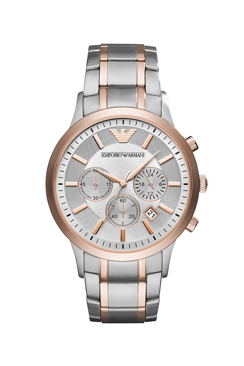 Emporio Armani, Часовник с хронограф, Сребрист / Розово-златист