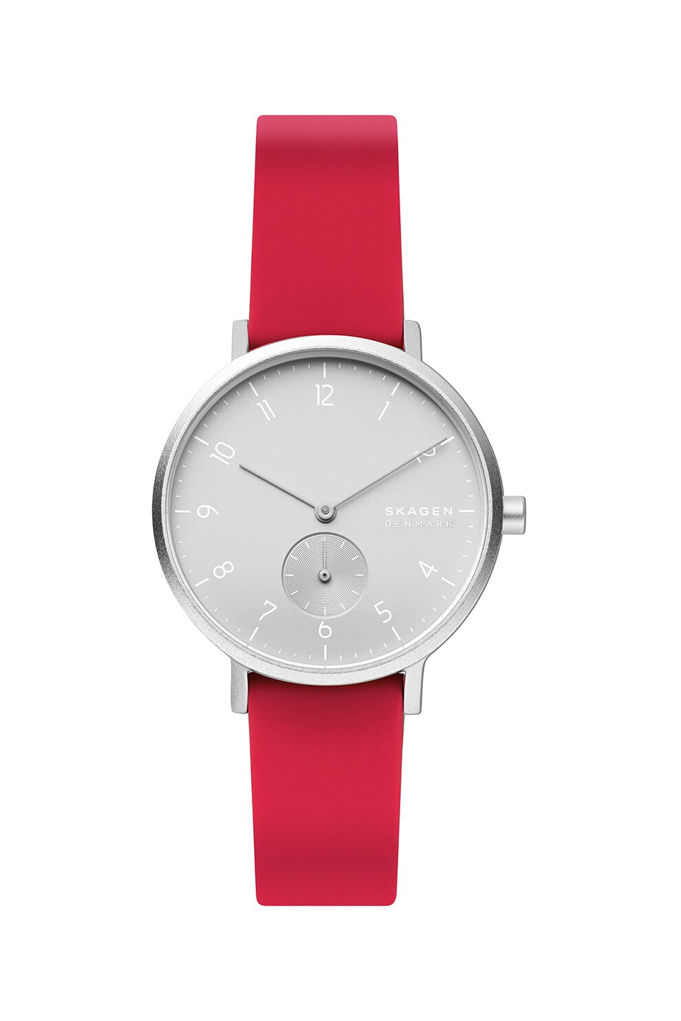 Skagen, Ceas cu o curea de silicon, Rosu/Argintiu