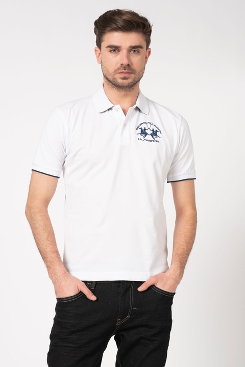 LA MARTINA, Тениска от пике с яка и бродирано лого, Бял