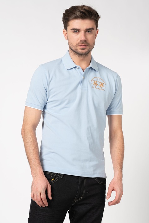 LA MARTINA, Тениска от пике с яка и бродирано лого, Лазурно