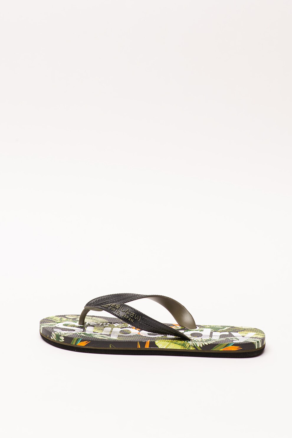 SUPERDRY, Papuci flip-flop cu imprimeu tropical Scuba, Negru/Verde/Alb, S