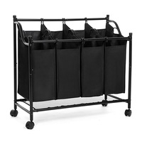 Carucior pentru rufe cu 4 cosuri, SONGMICS, 4 x 35L, Negru