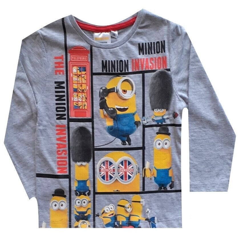 Tricou Minions, maneca lunga, Gri, 116 CM