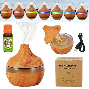 Difuzor De Arome SIKS 300 ml Umidificator Aromaterapie Lemn Deschis + Ulei Esential Difuzor De Arome SIKS 300 ml Umidificator Aromaterapie Lemn Deschis + Ulei Esential