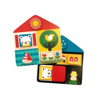 Puzzle din lemn Petit Collage, 2 fete - Ziua si Noaptea Puzzle din lemn Petit Collage, 2 fete - Ziua si Noaptea