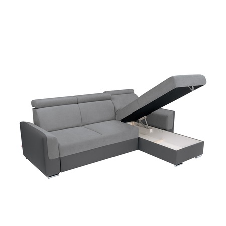 Coltar extensibil Kring Lima, 257x92x180 cm, tetiere reglabile, reversibil, gri