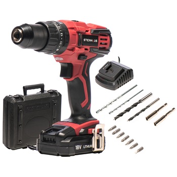 Masina de gaurit si insurubat (bormasina) cu percutie, cu acumulator 18V 2.0Ah Li-Ion Steinhaus, PRO-CD18M, 50Nm, 2 trepte 400/1600 RPM, mandrina metalica 13mm, 13 accesorii, cutie plastic Masina de gaurit si insurubat (bormasina) cu percutie, cu acumulator 18V 2.0Ah Li-Ion Steinhaus, PRO-CD18M, 50Nm, 2 trepte 400/1600 RPM, mandrina metalica 13mm, 13 accesorii, cutie plastic