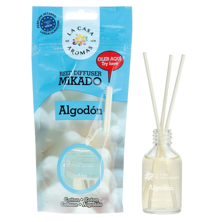 Odorizant camera cu betisoare de rattan LCLA Doypack Bumbac, 30 ml