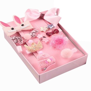 Set de par, copii, 13 agrafe, 4 elastice, cutie cadou, Roz Set de par, copii, 13 agrafe, 4 elastice, cutie cadou, Roz