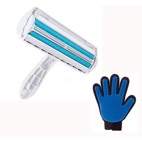 Perie pentru curatarea parului de caini, pisici sau alte animale de companie super-eficienta, AEXYA, alb cu albastru