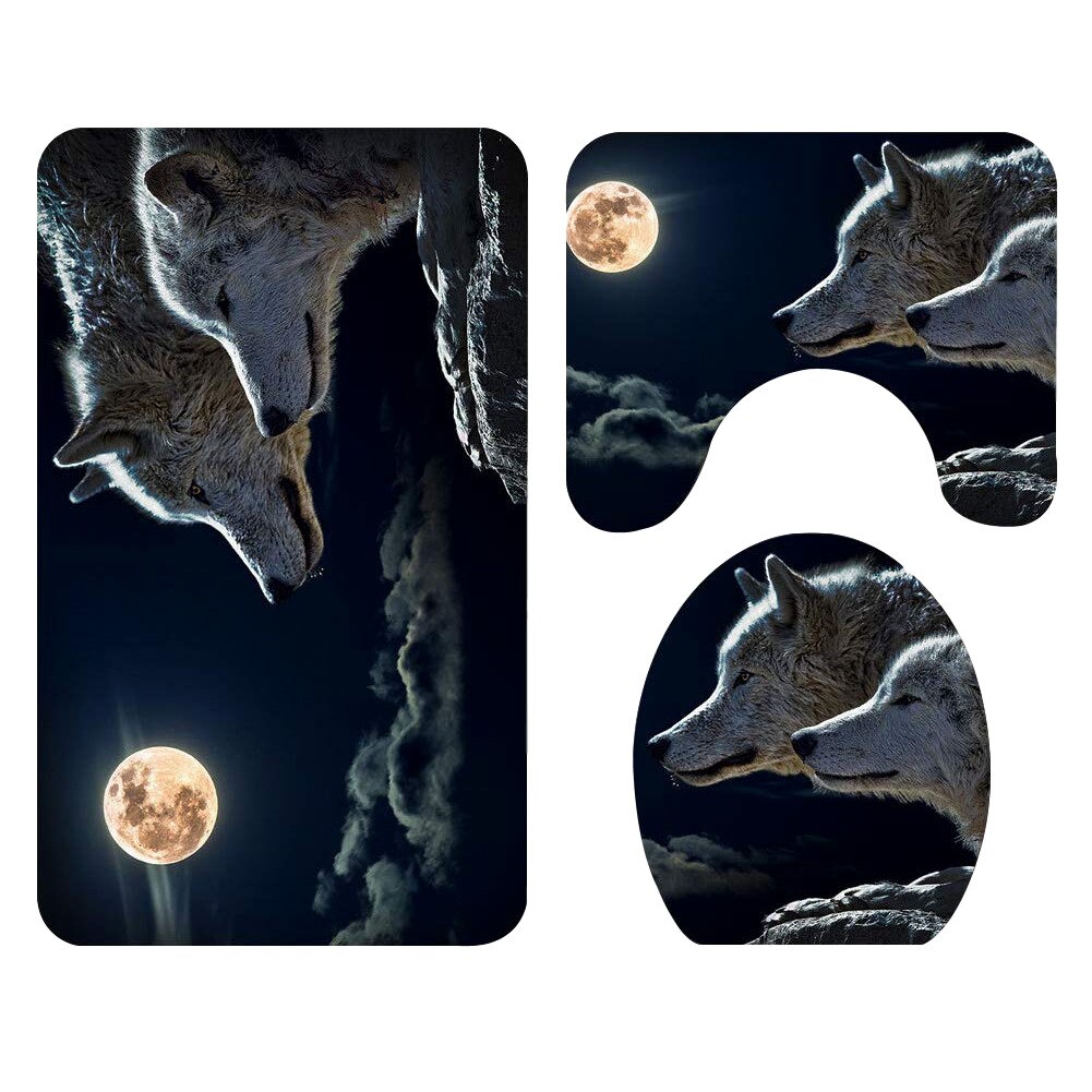 Set 3 Bucati Covorase Baie FizioTab, Antiderapante, Model Lupi, Multicolor