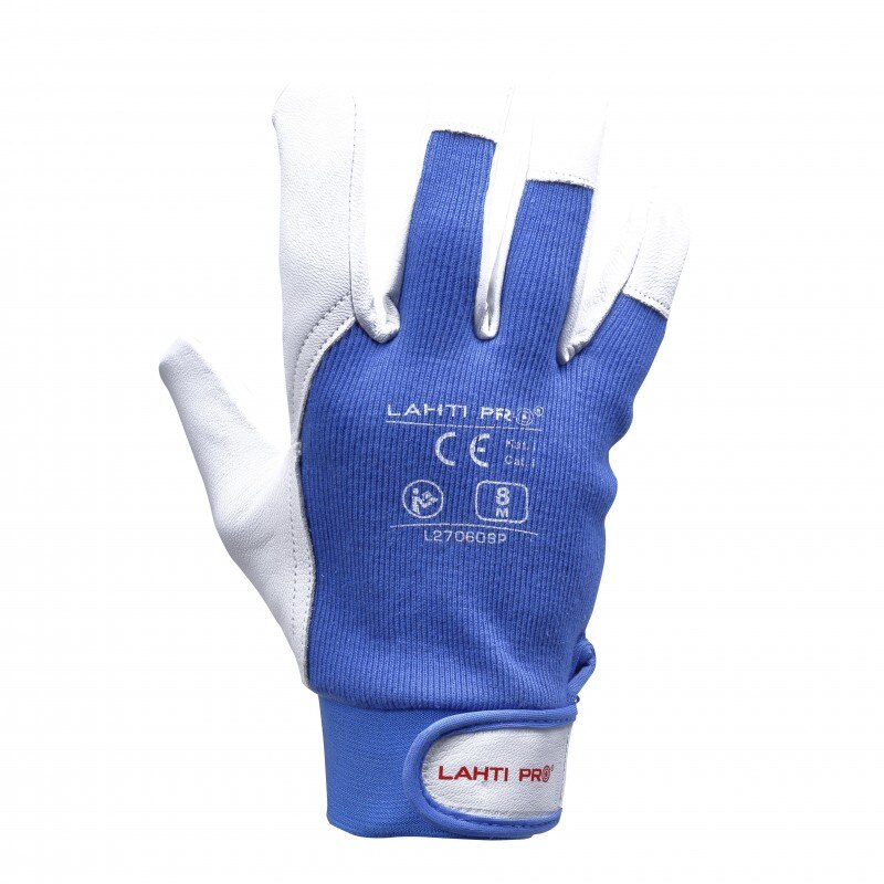 Manusi de protectie din piele ovina, manseta ajustabila, marime L (9) LAHTI PRO, certificat CE, standard EN 420