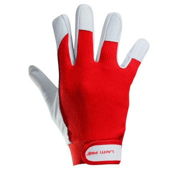 Manusi de protectie din piele ovina, manseta ajustabila, marime M (8) LAHTI PRO, certificat CE, standard EN 420, alb/rosu Manusi de protectie din piele ovina, manseta ajustabila, marime M (8) LAHTI PRO, certificat CE, standard EN 420, alb/rosu