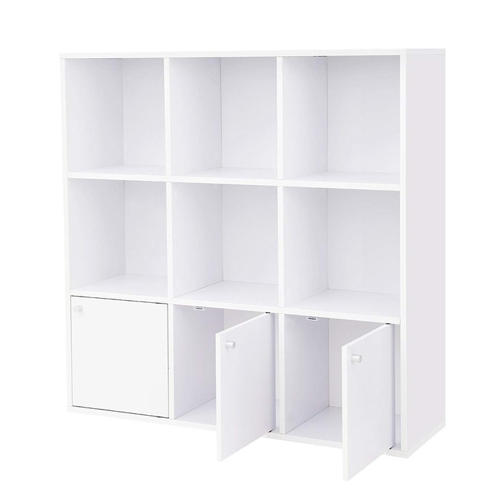 Biblioteca cu 3 dulapuri LBC33WT, VASAGLE, 97.5 cm x 30 cm x 97.5 cm, Furnir, Alb