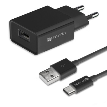 Set de alimentare cu iesire USB si cablu USB-C, 4smarts Basic 2.4A 12W, negru Set de alimentare cu iesire USB si cablu USB-C, 4smarts Basic 2.4A 12W, negru