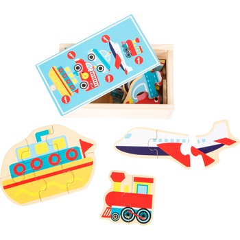 Cutie cu puzzle mijloace de transport, Legler, 20 de piese Cutie cu puzzle mijloace de transport, Legler, 20 de piese