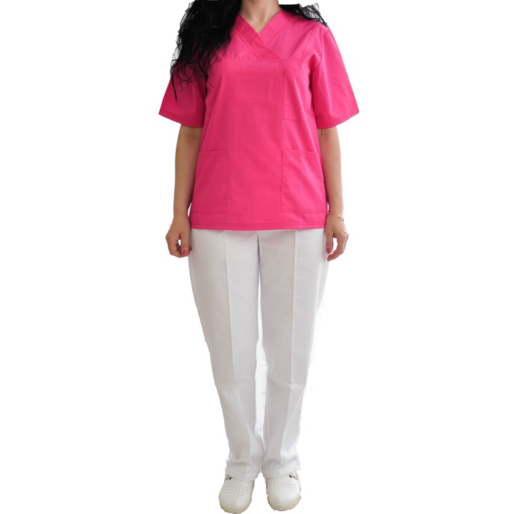 Costum medical, ROMANS CONF, fucsia/alb, marimea 44