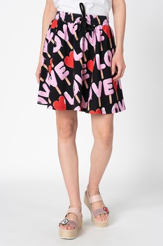 Love Moschino, Fusta cu model logo supradimensionat Bias, Negru/Rosu/Roz, S Love Moschino, Fusta cu model logo supradimensionat Bias, Negru/Rosu/Roz, S