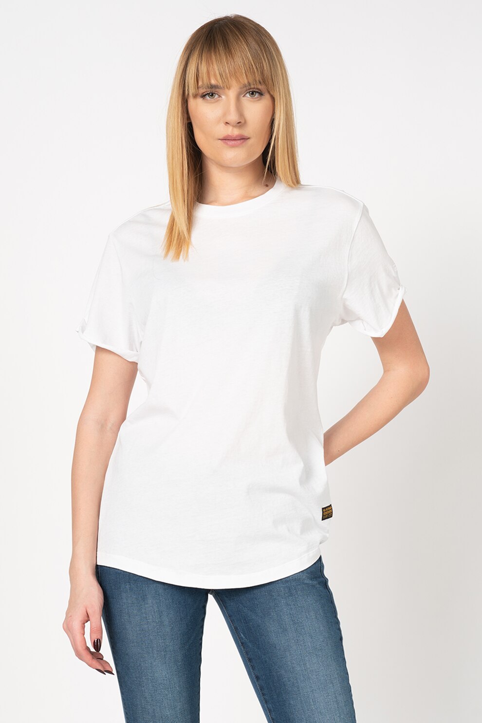 G-Star RAW, Tricou lejer din bumbac organic Lash, Alb/Negru/Galben mustar