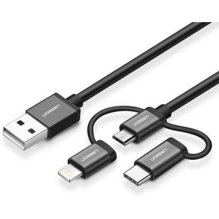 Usb кабел 3в1 Ugreen Type-c / Lightning / Micro, 1m - Черен