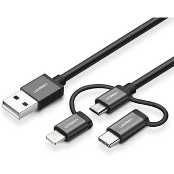 Cablu Usb 3in1 Ugreen Type-c / Lightning / Micro, 1m - Negru Cablu Usb 3in1 Ugreen Type-c / Lightning / Micro, 1m - Negru